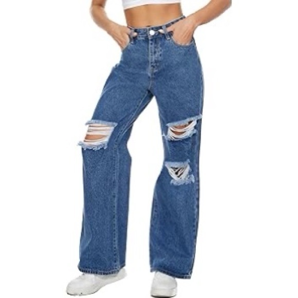 Nocturne Denim - Nocturne Wide Leg High Waisted Jeans Ripped Loose Denim Size 36/25US